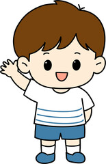 손을 흔들며 밝게 인사하는 남자 어린이 일러스트