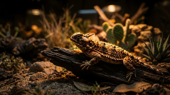 regal horned lizard (phrynosoma solare) inside huge terrarium