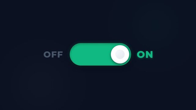 Minimalist UI toggle switch animation showing on and off states on dark background