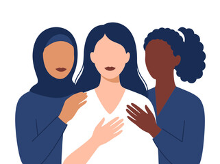Fototapeta premium Diverse Women Unity and Support Illustration. Inclusion, Empowerment, and Global Sisterhood Concept.