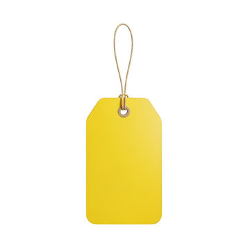 Blank yellow paper price tag with string isolated on transparent background
