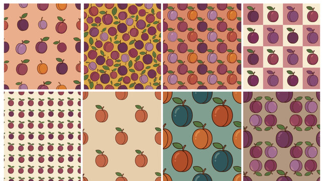 Purple plum and prune seamless pattern assortment
