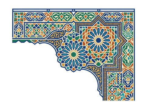 Geometric islamic mosaic pattern corner for cultural decor.