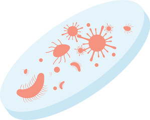Fototapeta premium Isometric Flat Vector Petri Dish with Colorful Bacterial and Microbial Colonies