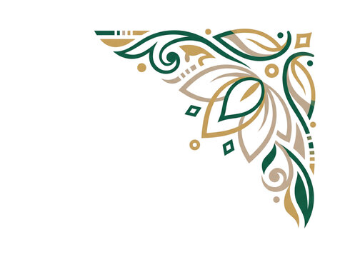 Elegant green and gold floral corner flourish for decorative design.