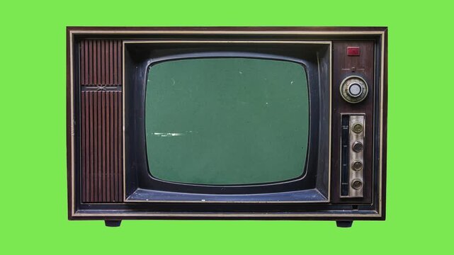 Vintage Retro Television Set with Green Screen Display for Chroma Key Compositing and Video Editing