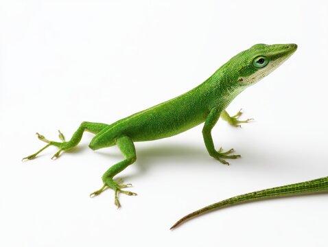 Green anole lizard isolated on white background