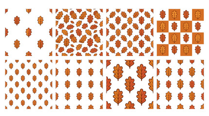 White background autumn leaf and acorn patterns. © AJI T