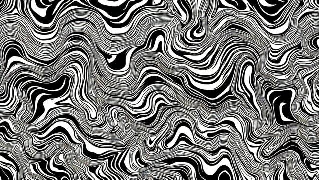 Abstract black and white wavy liquid marble pattern