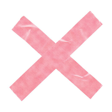 Pink washi tape cross mark, x letter sign made of adhesive masking tape isolated on transparent background