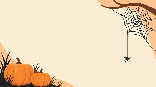 Halloween background with pumpkins and spider web
