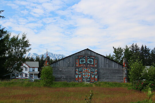 Traditional houses in the small town of Haines, a small town at the northern end of the Chilkat Peninsula in Alaska, United States    
