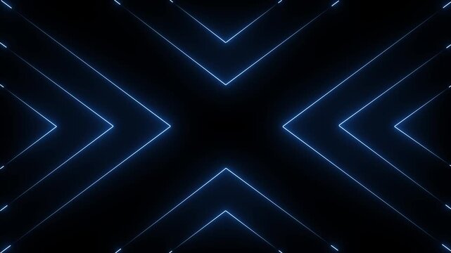 blue neon arrow lines moving inward futuristic technology motion background.