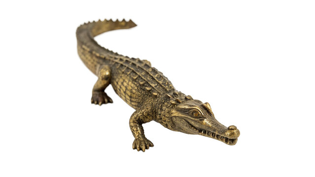 Wild dangerous green crocodile alligator reptile crawling isolated on transparent background