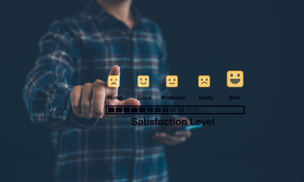 Customer satisfaction survey with feedback rating interface, user experience evaluation, client review, service quality measurement, consumer opinion, and digital satisfaction analytics.