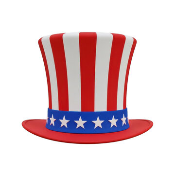 Uncle sam top hat with american flag stripes and stars isolated on transparent background