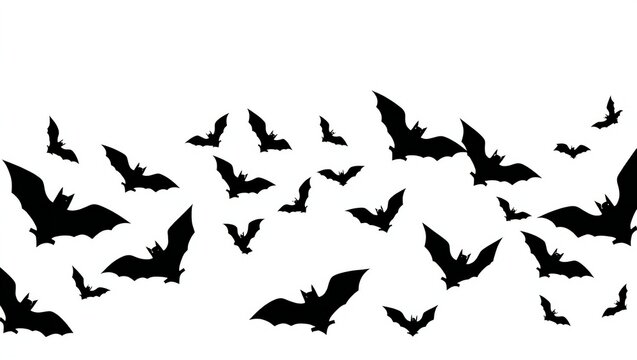 Group of black bats flying in a swarm for halloween celebration