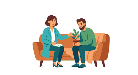 Fototapeta premium Mental health therapist counseling man on sofa.