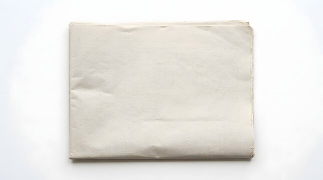 Blank folded newspaper top view isolated. Daily news publication mockup.