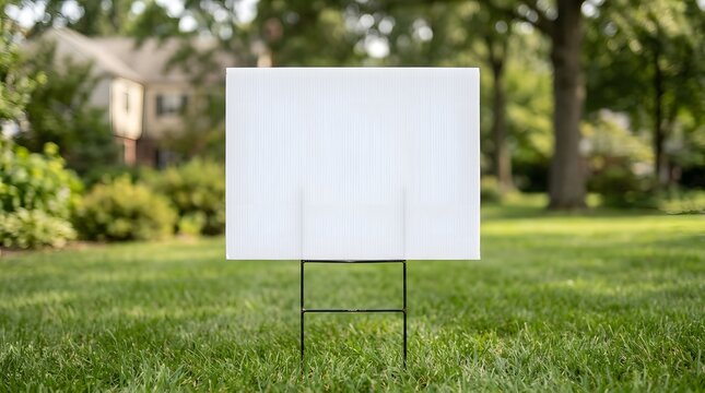 Blank corrugated yard sign isolated. Real estate mockup.