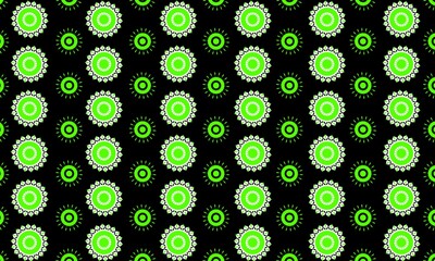 Seamless floral geometric pattern with bright lime green and white rosette mandala motifs on a black background for wallpaper and textile © MOCHFARH