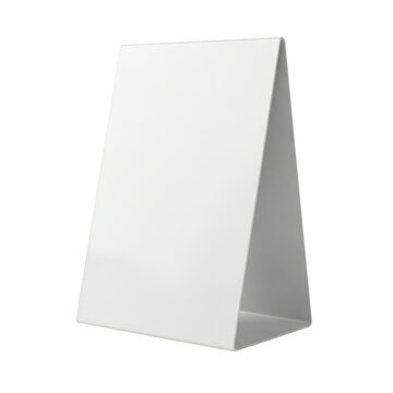Blank white table tent card for restaurant menu display isolated on transparent background