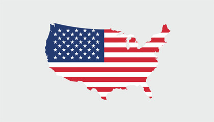 Fototapeta premium Map of the United States of America uniquely filled with the stars and stripes of the national flag design.