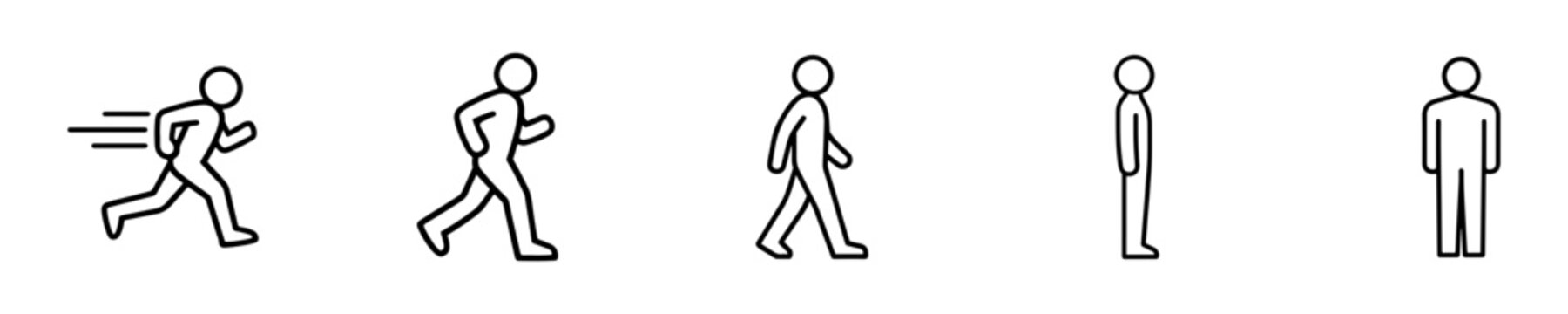Running and walking people icon set with editable strokes for fitness, exercise, sports, health, and activity.