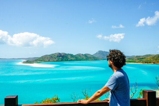 Man viewing Whitehaven Beach in Whitsunday Islands national park