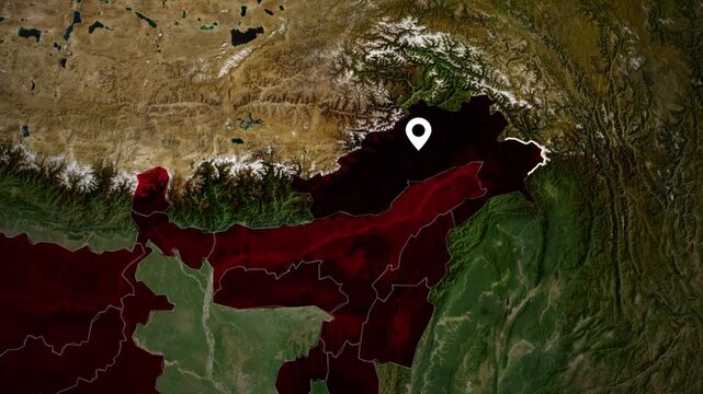 Arunachal Pradesh State Map Animation, Arunachal Pradesh Location Map, Northeast India State Geography on Realistic Terrain Background
