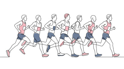 Fototapeta premium Runner progression is depicted through overlapping line drawings showing speed and movement.