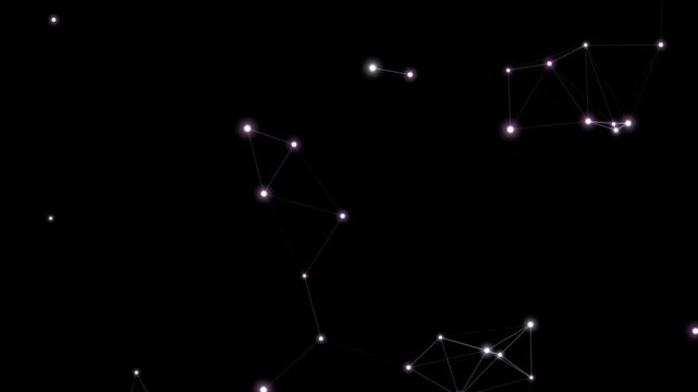 Glowing white nodes connected purple lines dark space background digital network mesh. Perfect for tech related designs.