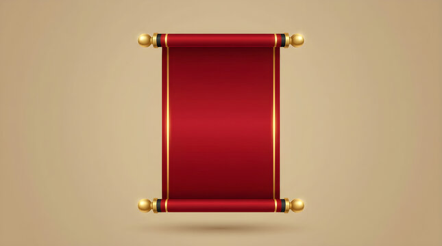 Red paper scroll with gold spools features a blank center space for custom text.