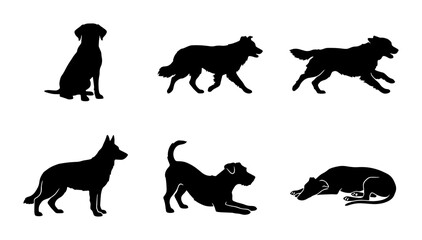 Fototapeta premium 70 Diverse Dog Silhouettes Collection, Canine Poses Vector Set, Pet Animal Icons for Graphic Design and Branding 100