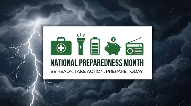 National Preparedness Month be ready take action prepare today dark lightning sky
