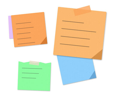Colorful sticky notes with lists and drawings on white background