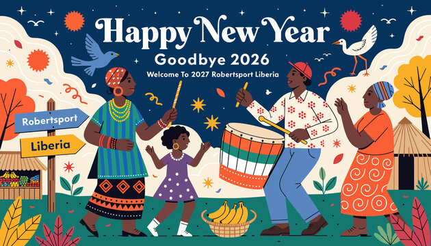 Happy New Year Celebration in Robertsport, Liberia - Family Drumming, Dancing & Festive Atmosphere