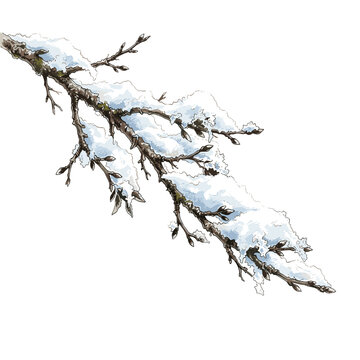 Snow-covered branch watercolor for Christmas decoration catalogs and holiday printables