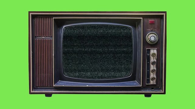 Vintage Retro Television Set with Classic Wood Frame Isolated on a Vibrant Green Chroma Key Background for Media Production and Creative Editing