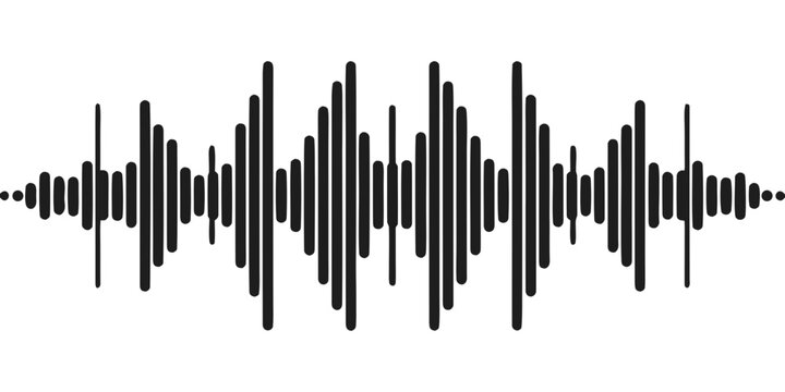 Digital sound wave audio spectrum graphic visualization in black color creates modern frequency pulse bars for music production software and acoustic voice recording signal display.