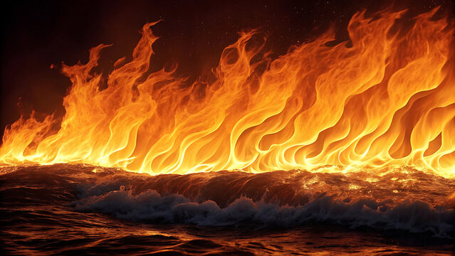 Surreal wave of fire rising like an ocean tide with abstract