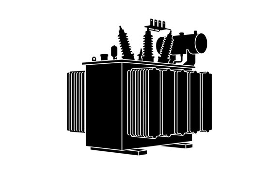 Electrical transformer silhouette on a white background detailed industrial equipment