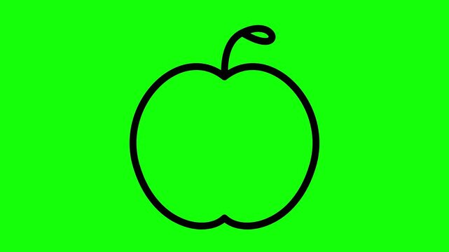 Hand drawn apple outline animation on green screen