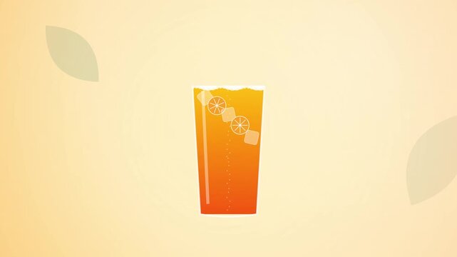 Refreshing Iced Orange Tea in Glass Flat Vector Animation