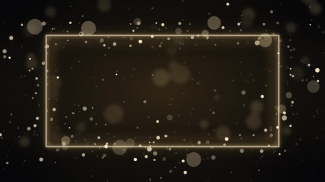 金の光る枠と黒の背景　中央に文字を置けるきらめく装飾枠のループ映像
