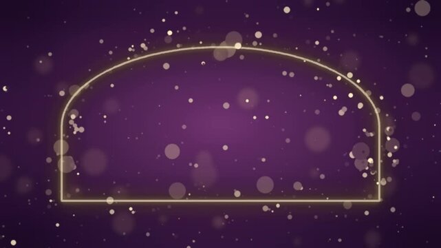 金のアーチ枠と紫の背景　中央に文字を置けるきらめく装飾枠のループ映像
