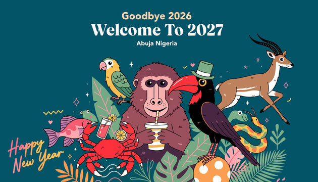 Happy New Year 2027: Festive Animals Celebrate in Abuja, Nigeria with 'Goodbye 2026' Greeting
