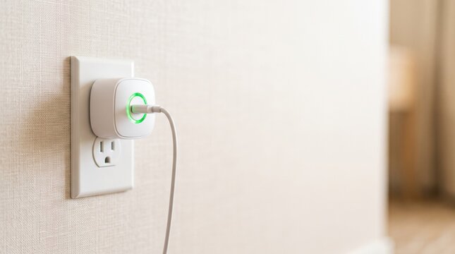 Smart plug with green light indicator in wall outlet