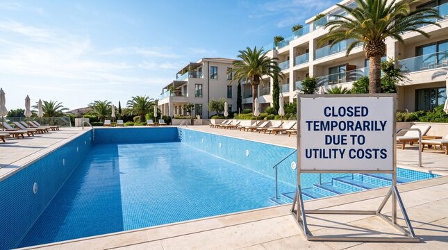 Temporarily closed swimming pool at modern luxury hotel resort