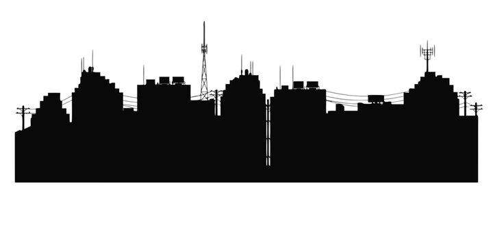 Urban skyline silhouette with rooftops and church spires cityscape